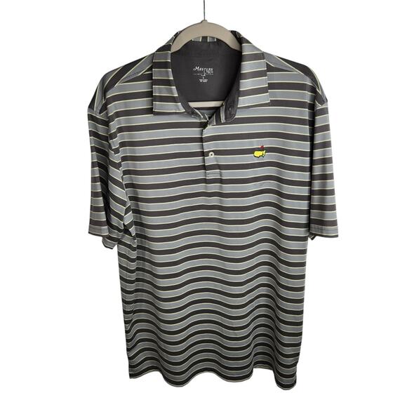 Masters Tech Striped Polo Golf Short Sleeve Shirt Men's Large Gray‎ Pale Yellow - Picture 2 of 8